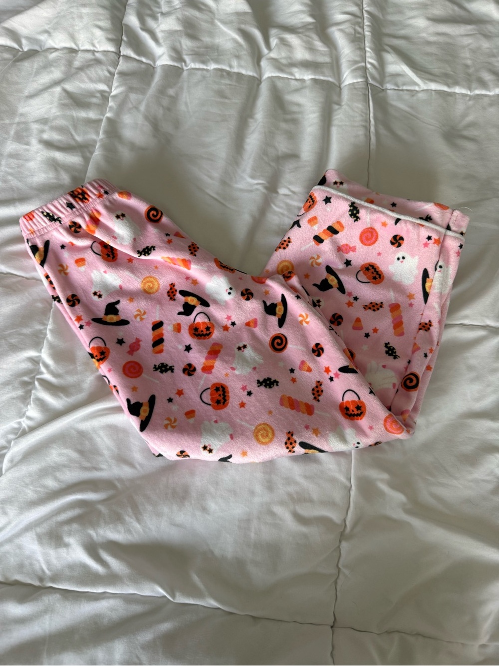 Girls' Pink Halloween Candy Print Fleece Pajama Pants